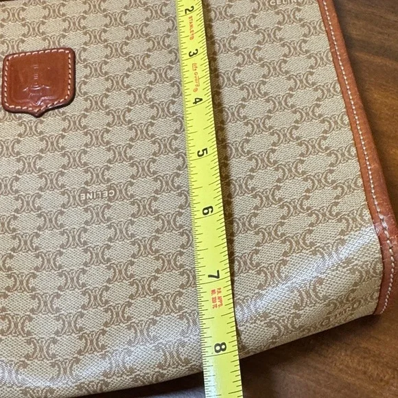 Celine Triumph Logo Clutch Leather Trim Vintage Beige & Brown Bag - Picture 13 of 16